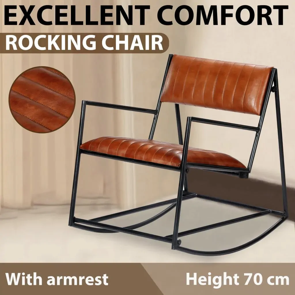 Rocking Chair Brown Real Leather Price