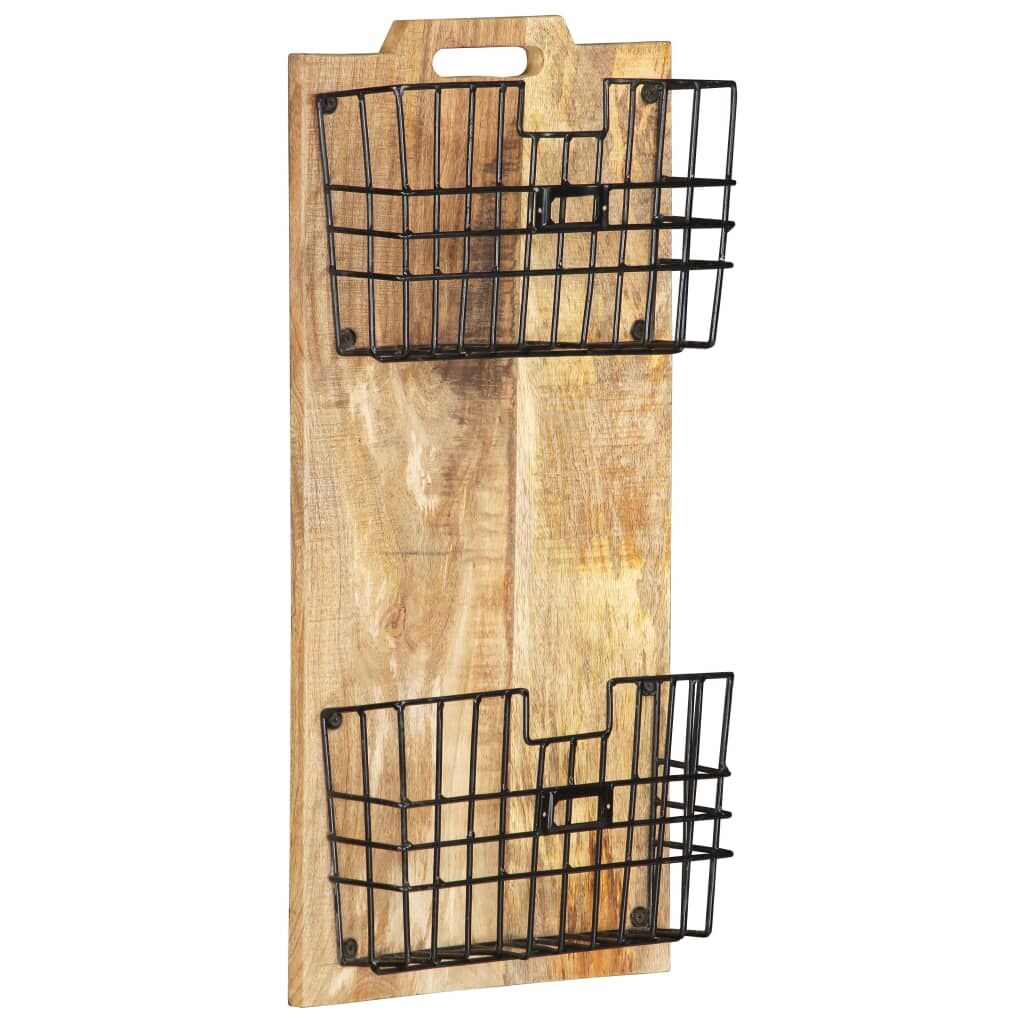 Wall-mounted Magazine Rack 33x10x67 cm Solid Rough Mango Wood Price