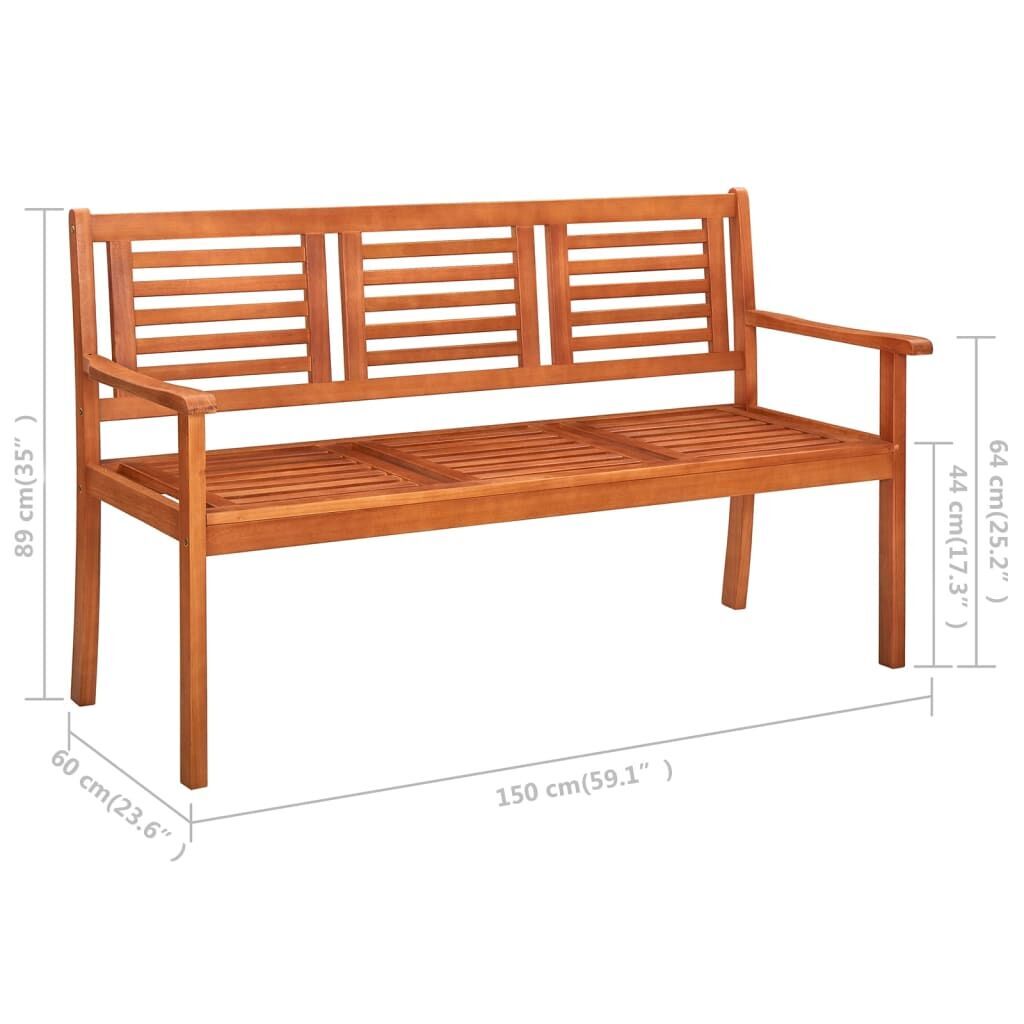 3-Seater Garden Bench with Cushion 150 cm Solid Eucalyptus Wood Price