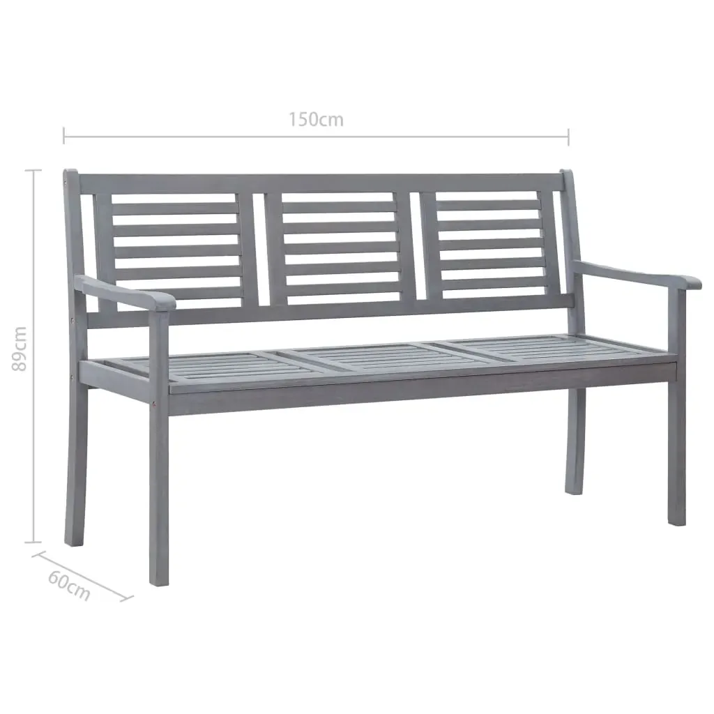 3-Seater Garden Bench with Cushion 150 cm Grey Eucalyptus Wood Price