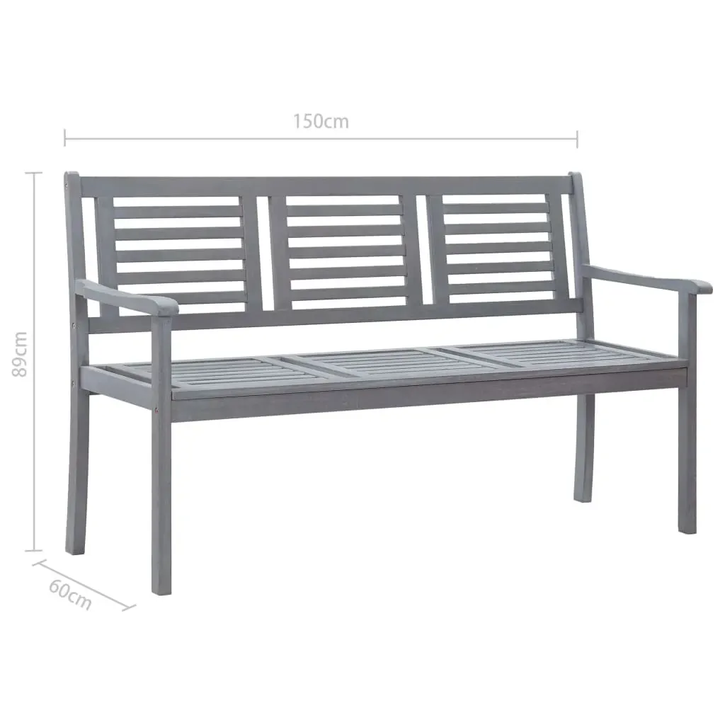 3-Seater Garden Bench with Cushion 150 cm Grey Eucalyptus Wood Price