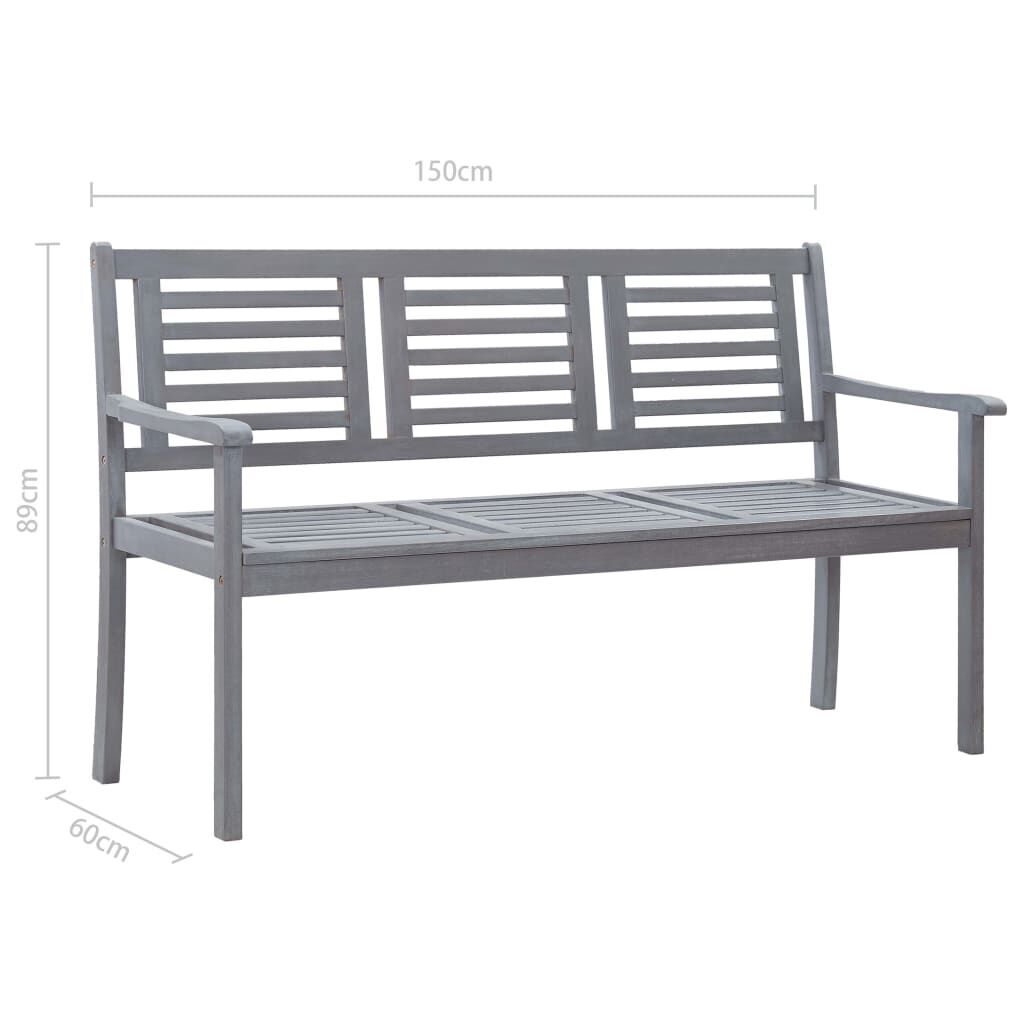 3-Seater Garden Bench with Cushion 150 cm Grey Eucalyptus Wood Price