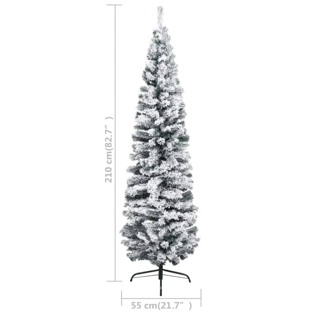 Slim Pre-lit Christmas Tree with Flocked Snow Green 210 cm PVC Price