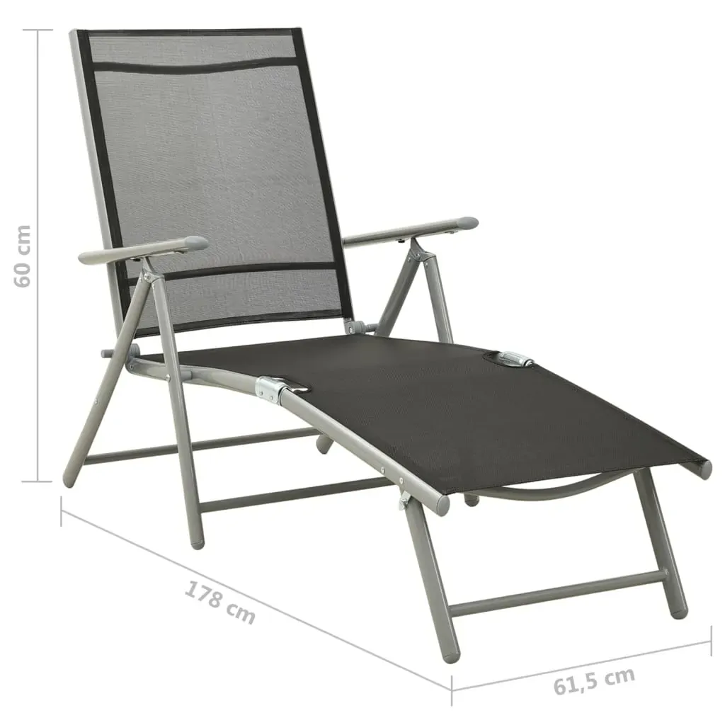 Folding Sun Lounger Textilene and Aluminium Black and Silver Price