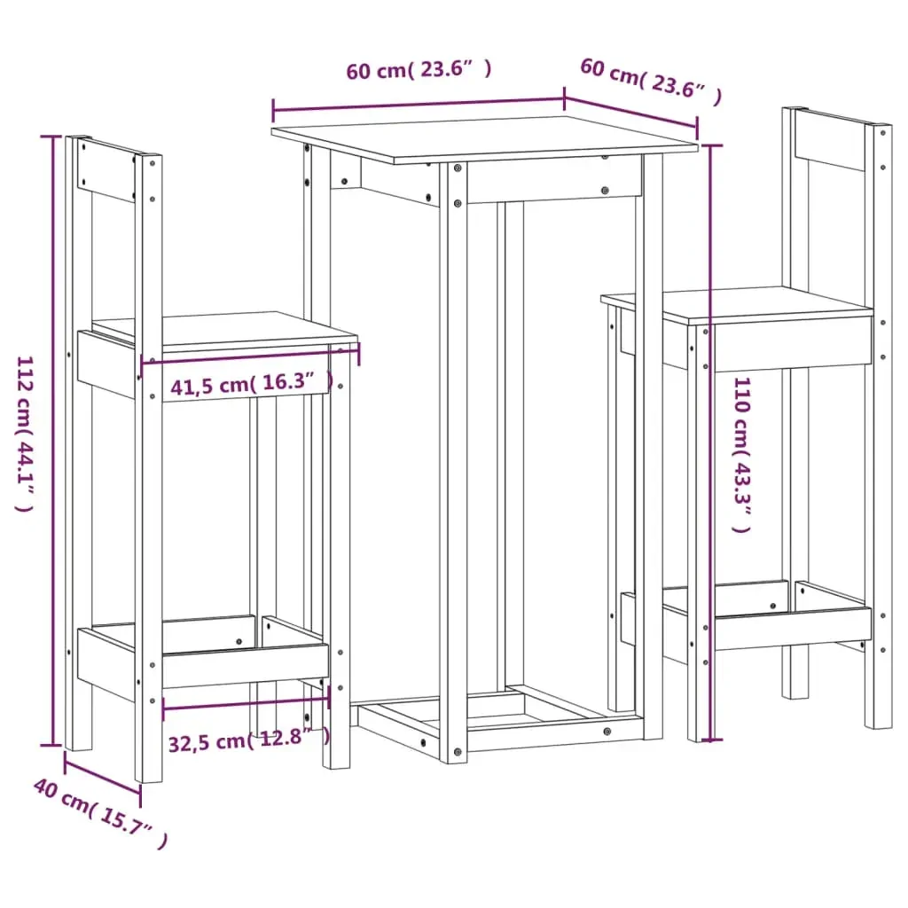 3 Piece Bar Set White Solid Wood Pine Price