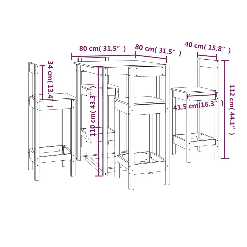 5 Piece Bar Set Solid Wood Pine Price
