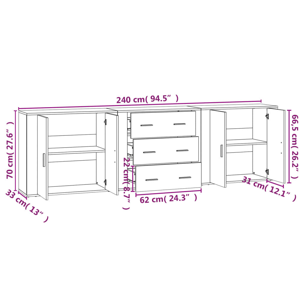 Sideboards 3 pcs Sonoma Oak Engineered Wood Price