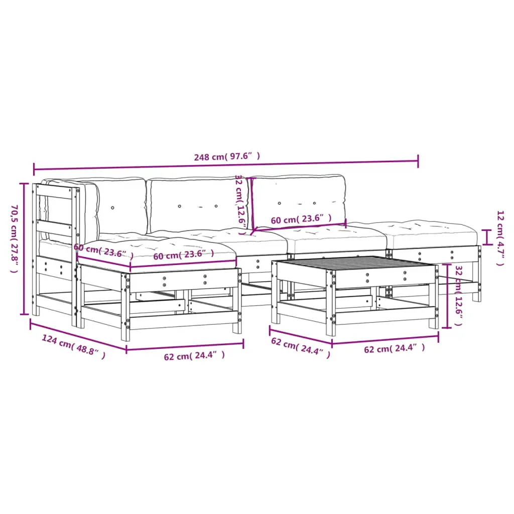 6 Piece Garden Lounge Set with Cushions Black Solid Wood Price