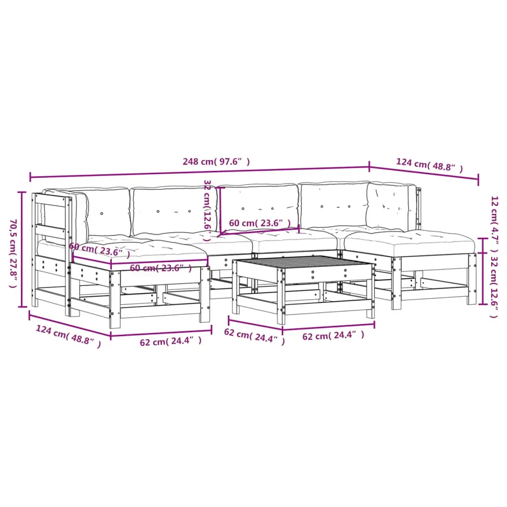 7 Piece Garden Lounge Set with Cushions White Solid Wood Price