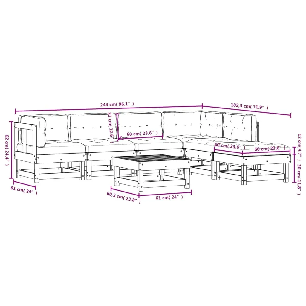 7 Piece Garden Lounge Set with Cushions White Solid Wood Price