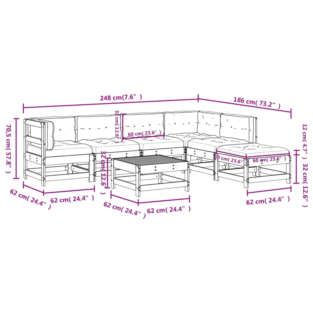 7 Piece Garden Lounge Set with Cushions Black Solid Wood Price