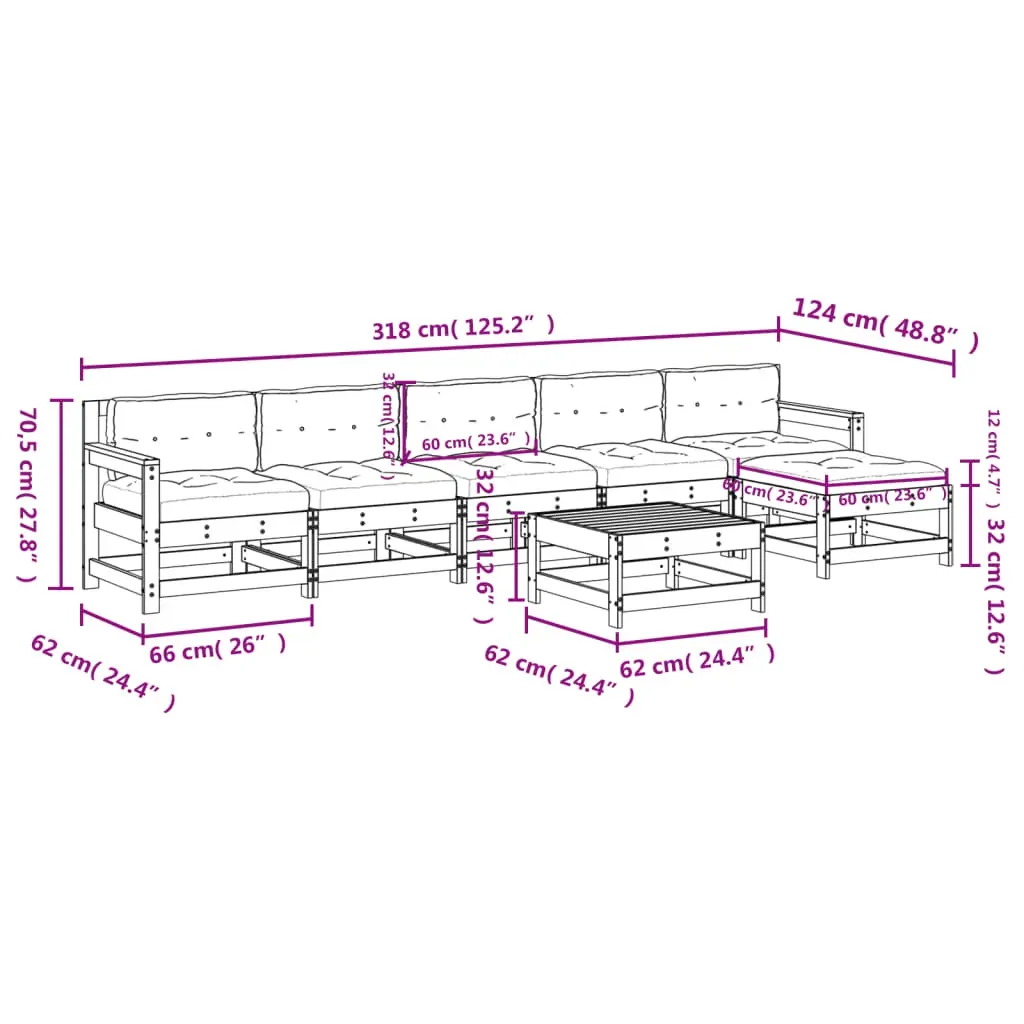7 Piece Garden Lounge Set with Cushions Black Solid Wood Price