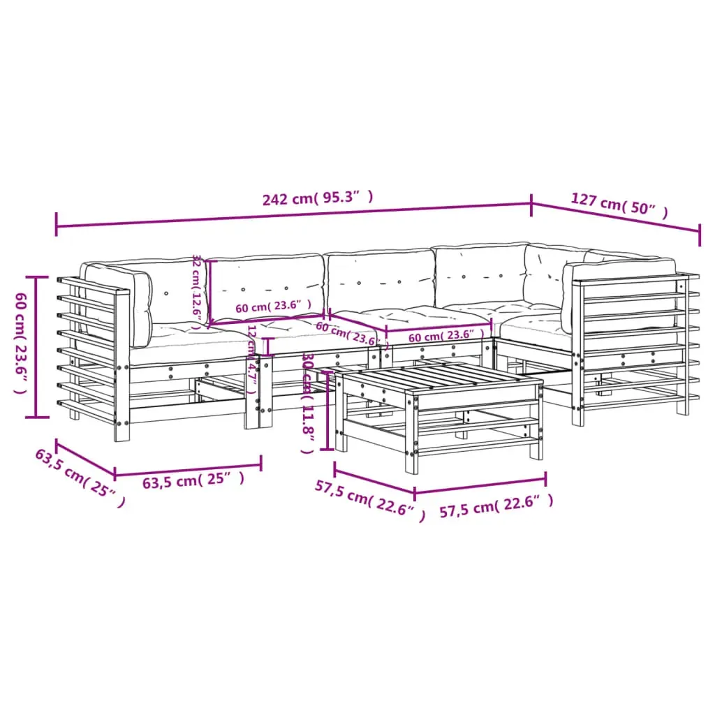 6 Piece Garden Lounge Set with Cushions Black Solid Wood Price