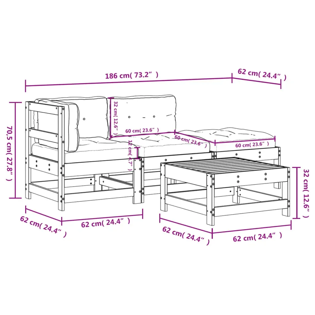 4 Piece Garden Lounge Set with Cushions Solid Wood Price