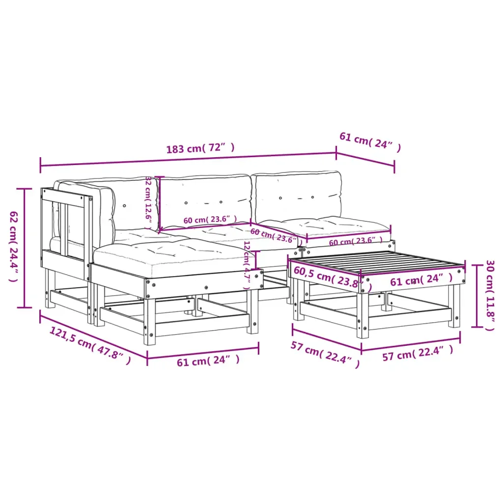 5 Piece Garden Lounge Set with Cushions Solid Wood Price