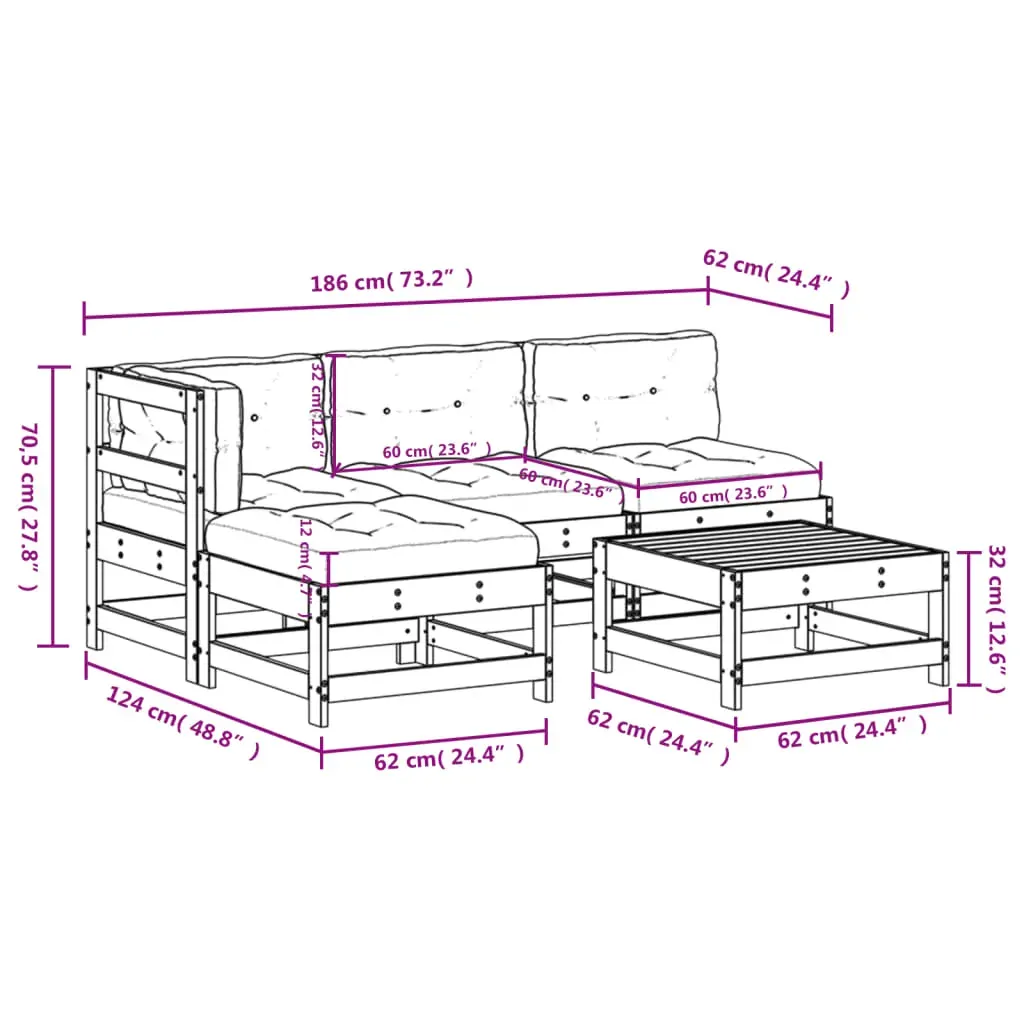 5 Piece Garden Lounge Set with Cushions White Solid Wood Price