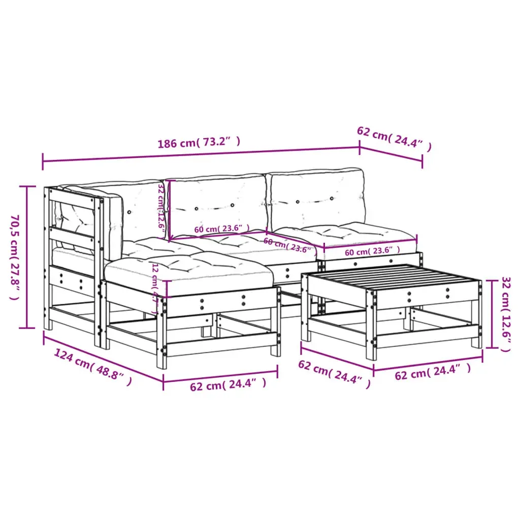 5 Piece Garden Lounge Set with Cushions Black Solid Wood Price