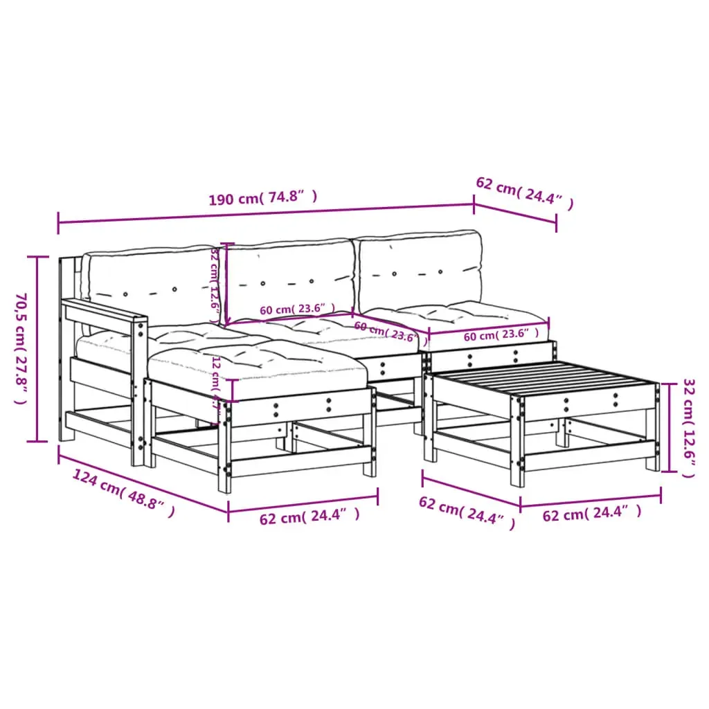5 Piece Garden Lounge Set with Cushions White Solid Wood Price