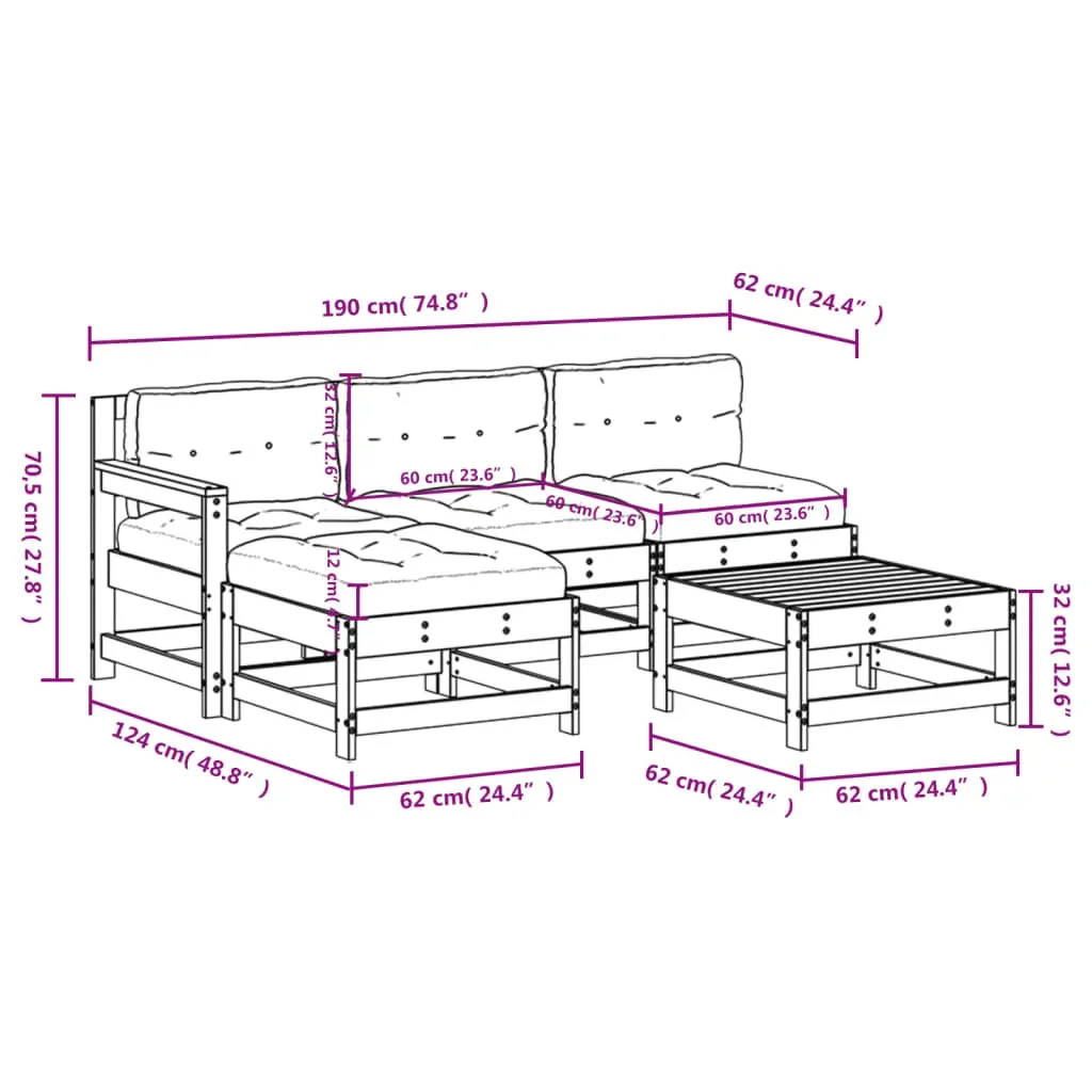 5 Piece Garden Lounge Set with Cushions Black Solid Wood Price