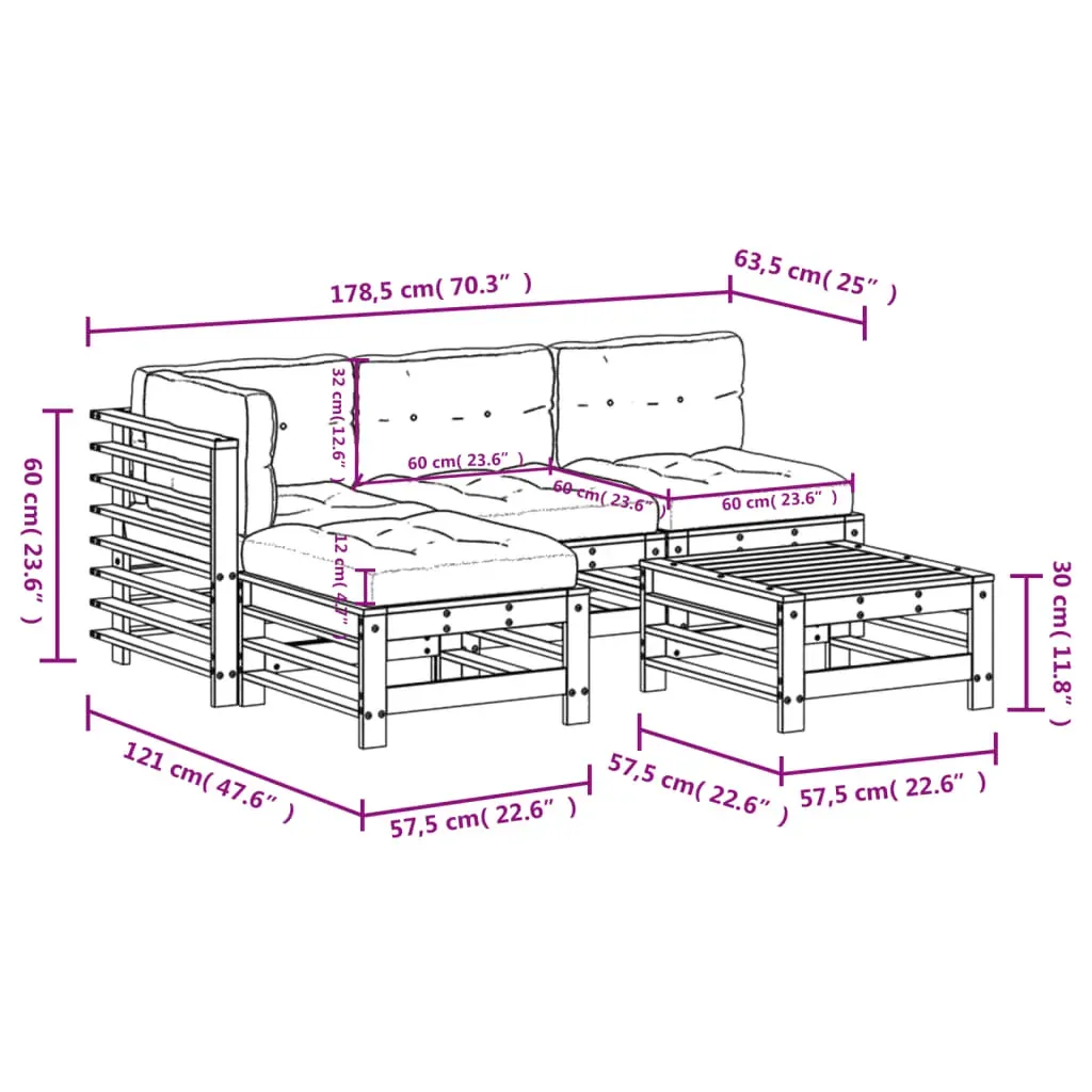 5 Piece Garden Lounge Set with Cushions White Solid Wood Price