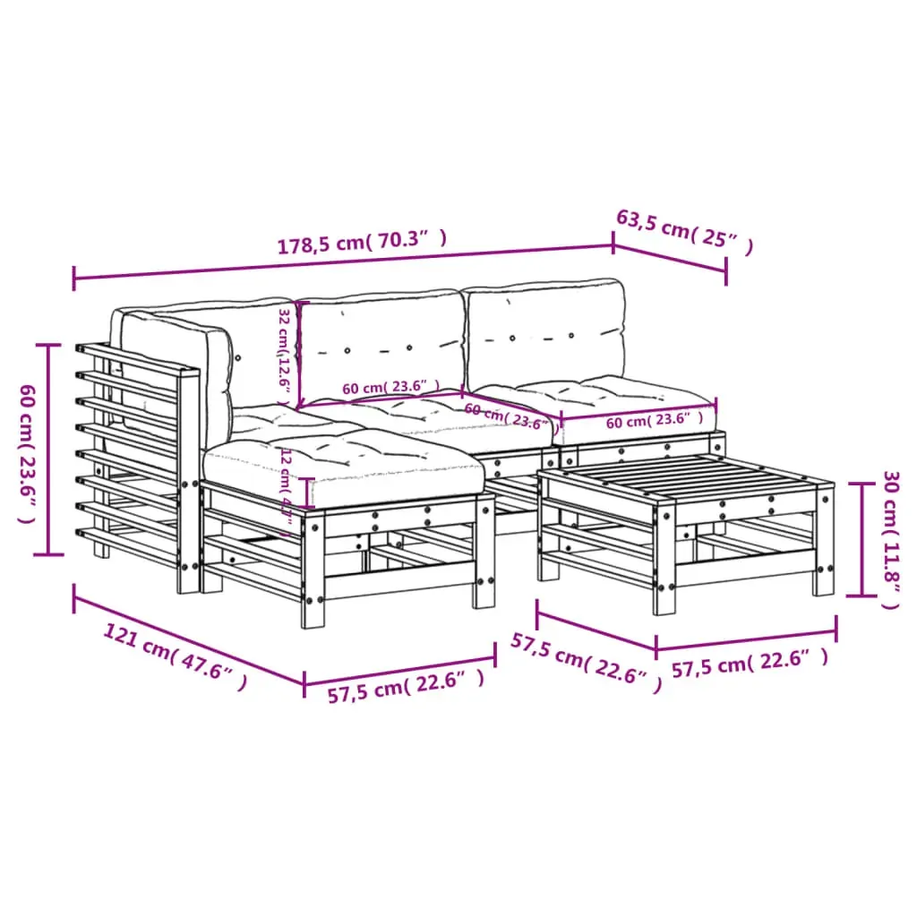 5 Piece Garden Lounge Set with Cushions Black Solid Wood Price