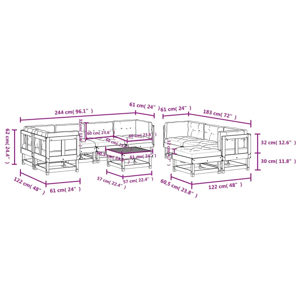 10 Piece Garden Lounge Set with Cushions White Solid Wood Price