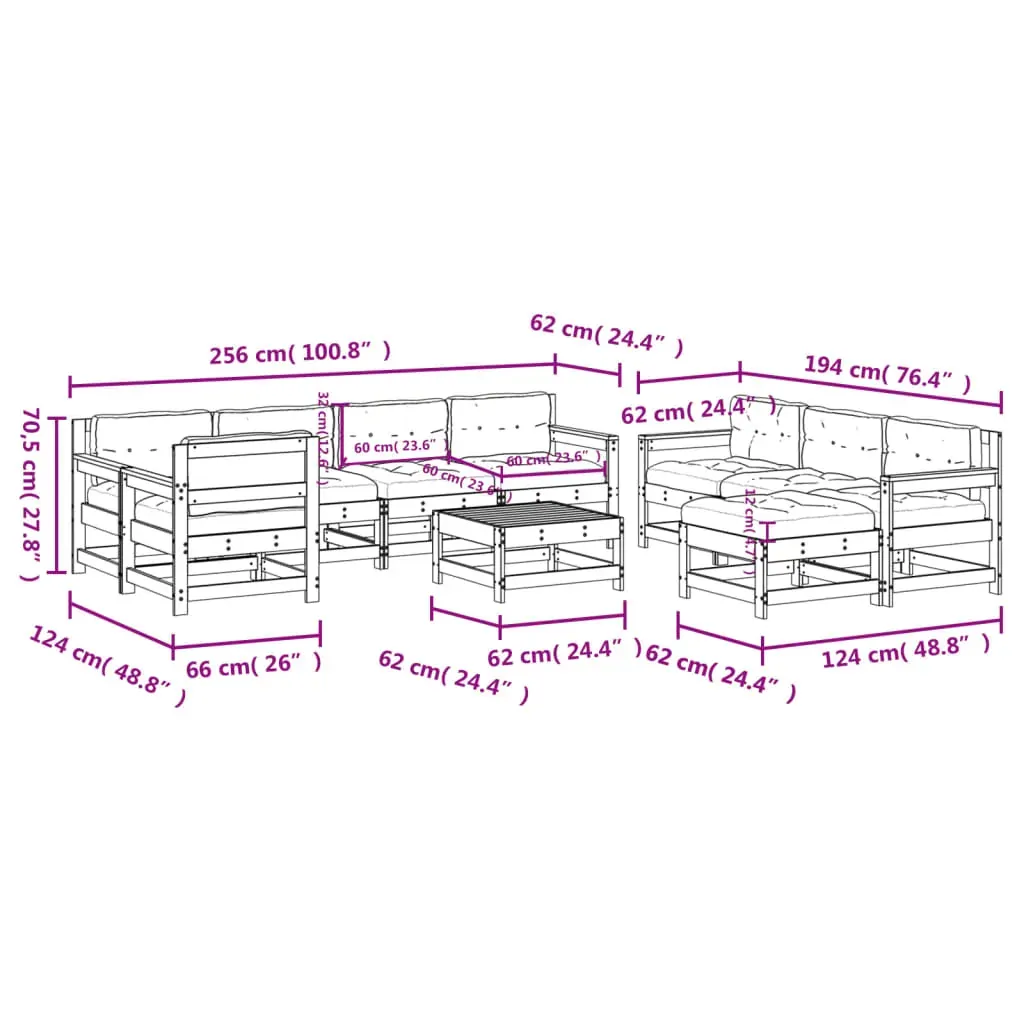 10 Piece Garden Lounge Set with Cushions White Solid Wood Price