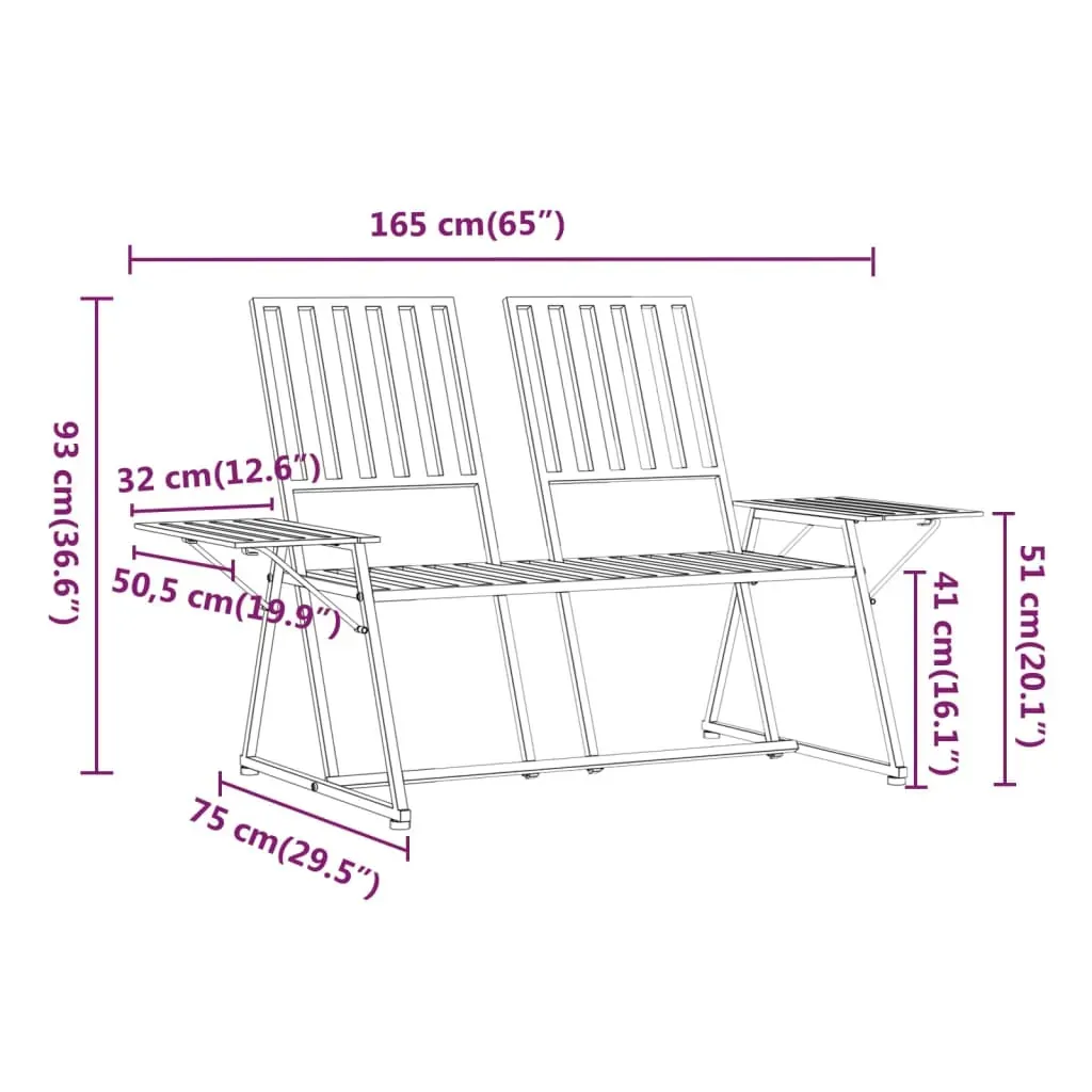 2-Seater Garden Bench 165 cm Black Steel Price