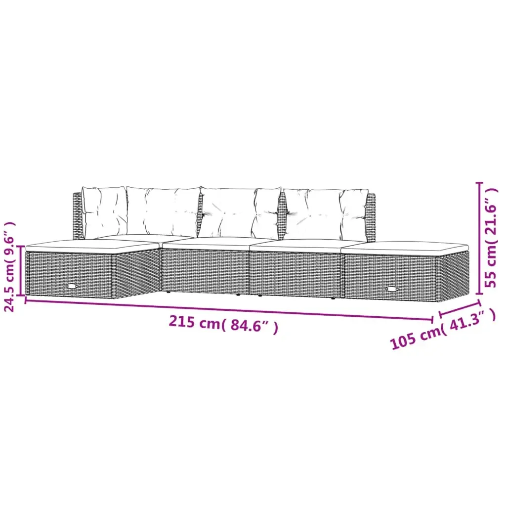 5 Piece Garden Lounge Set with Cushions Black Poly Rattan Price