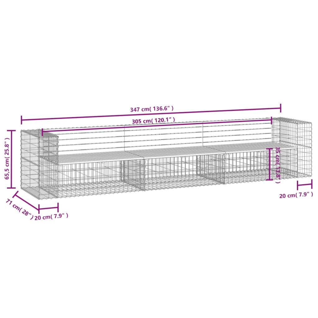 Garden Bench Gabion Design 347x71x65.5 cm Solid Wood Pine Price
