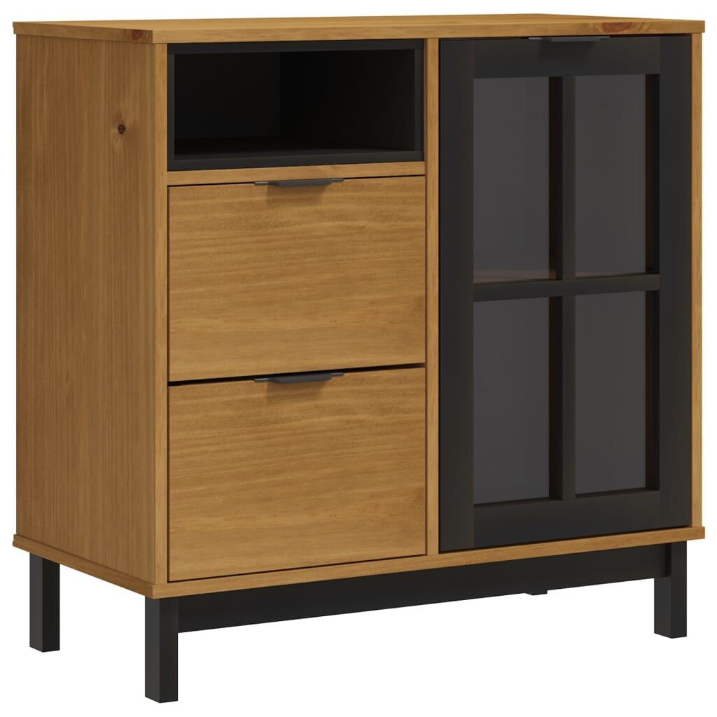 Highboard with Glass Doors FLAM 80x40x180 cm Solid Wood Pine Price