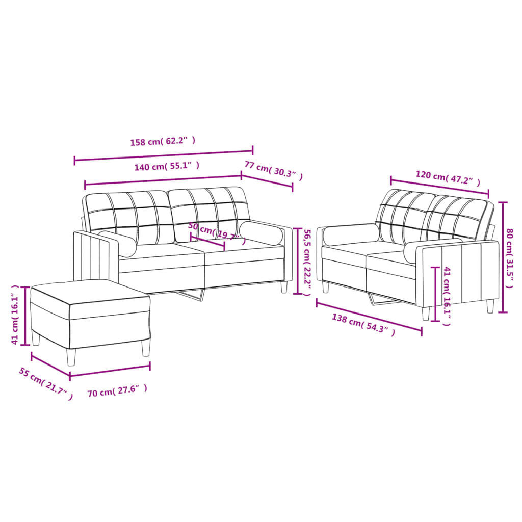 3 Piece Sofa Set with Pillows Black Fabric Price