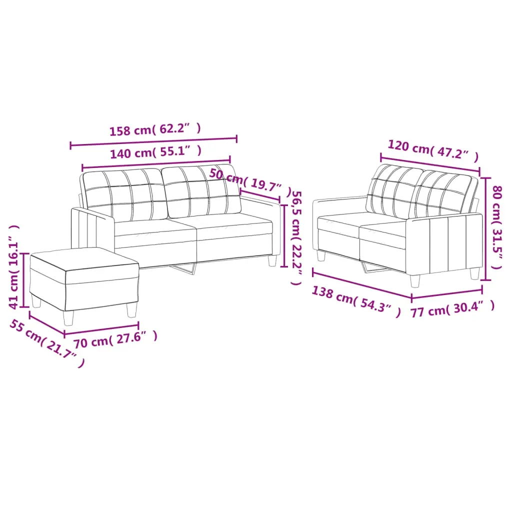 3 Piece Sofa Set with Cushions Black Faux Leather Price