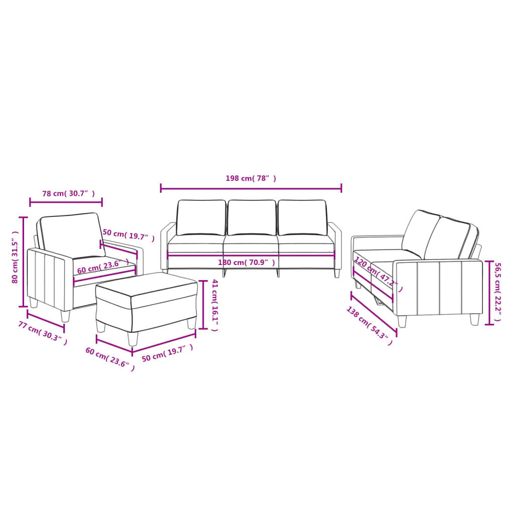 4 Piece Sofa Set with Cushions Black Fabric Price