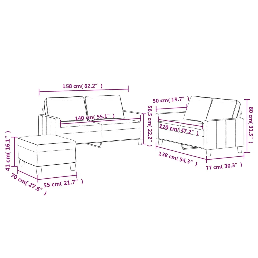 3 Piece Sofa Set with Cushions Black Velvet Price