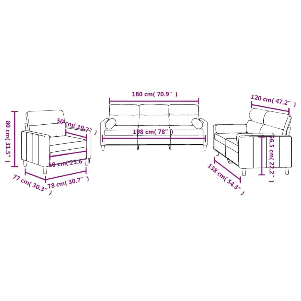 3 Piece Sofa Set with Pillows Black Fabric Price