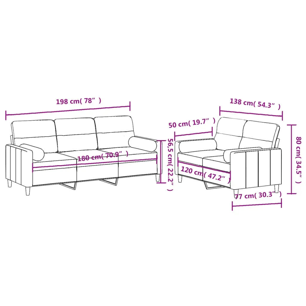 2 Piece Sofa Set with Pillows Light Grey Fabric Price