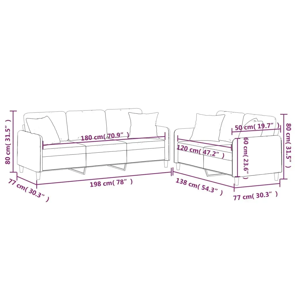 2 Piece Sofa Set with Pillows Black Fabric Price