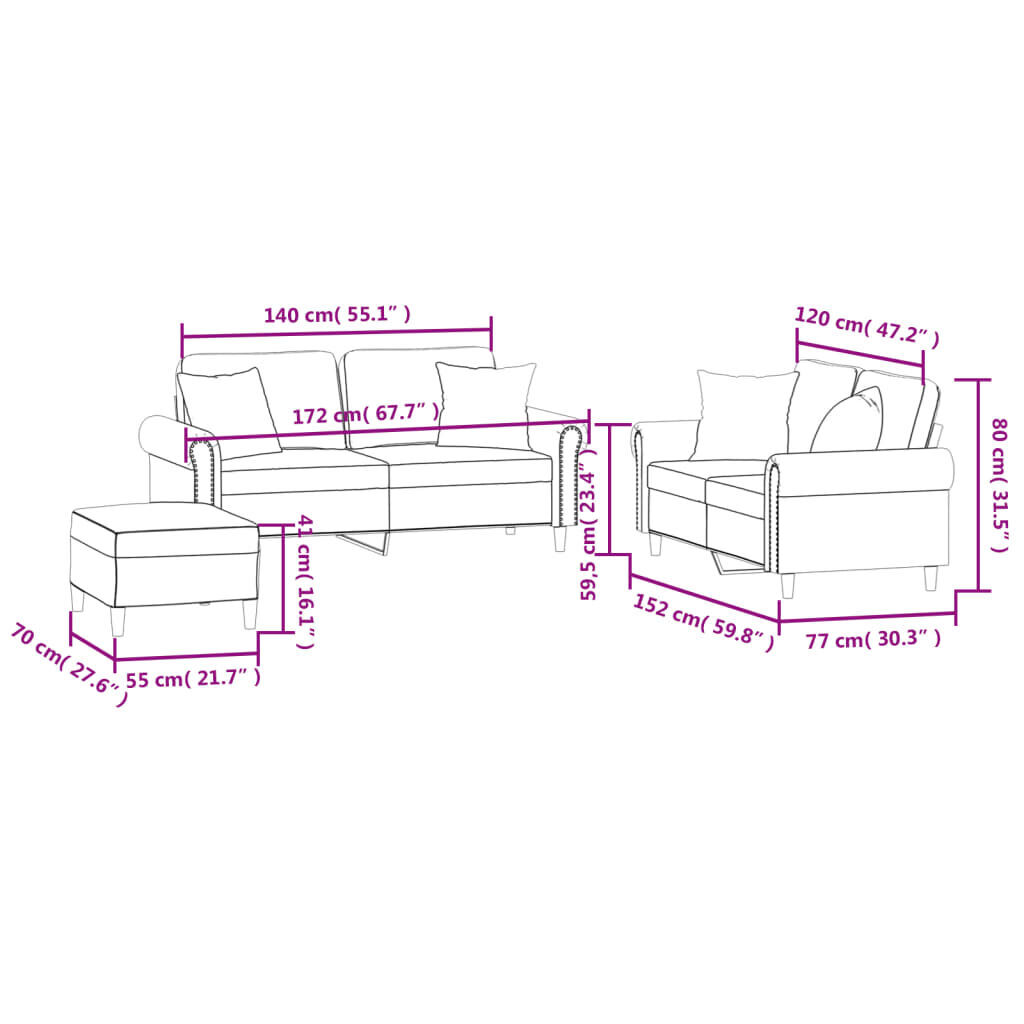 3 Piece Sofa Set with Pillows Dark Grey Velvet Price
