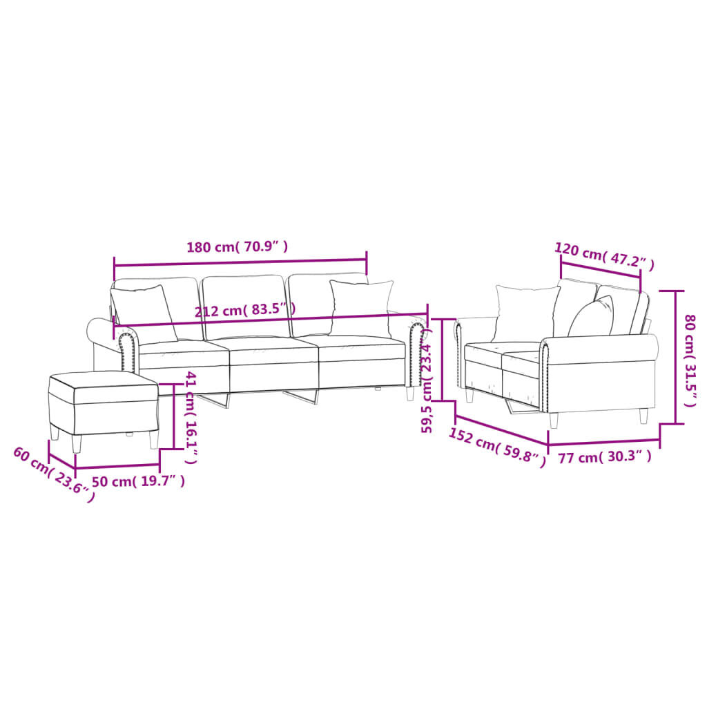 3 Piece Sofa Set with Pillows Black Velvet Price