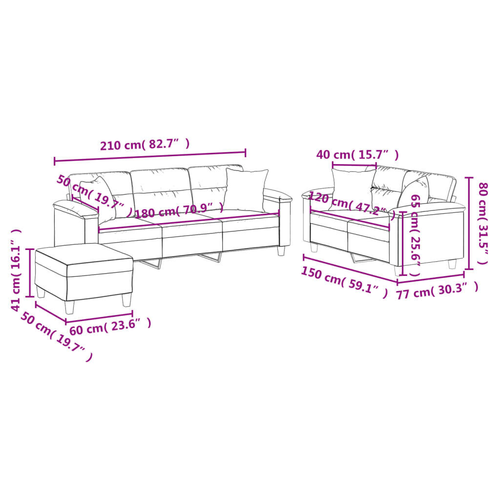 3 Piece Sofa Set with Pillows Dark Grey Microfibre Fabric Price