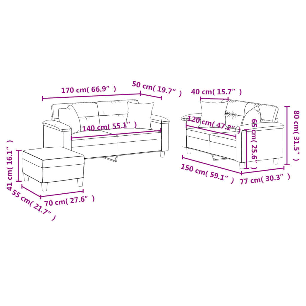 3 Piece Sofa Set with Pillows Black Faux Leather Price