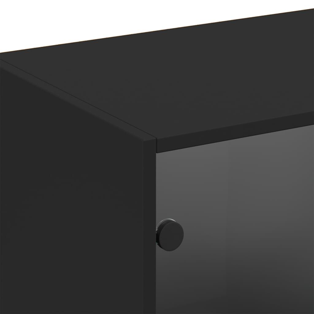Bookcase with Doors Black 204x37x75 cm Engineered Wood Price