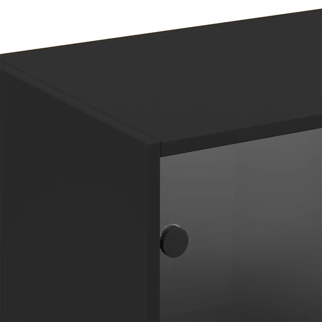 Bookcase with Doors Black 204x37x75 cm Engineered Wood Price