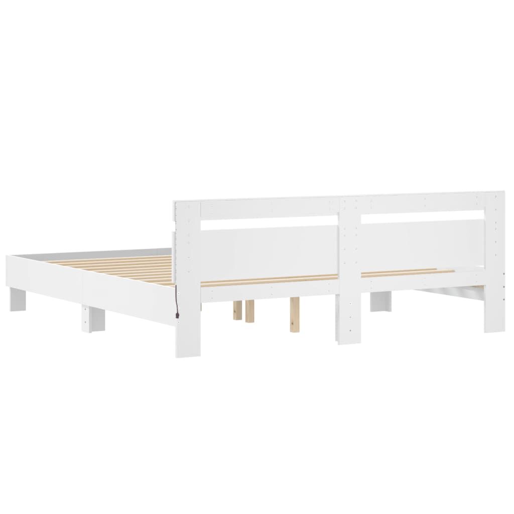 Bed Frame with LED without Mattress White 183x203 cm King Price