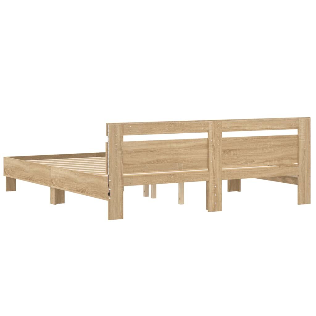 Bed Frame with LED without Mattress Sonoma Oak 183x203 cm King Price