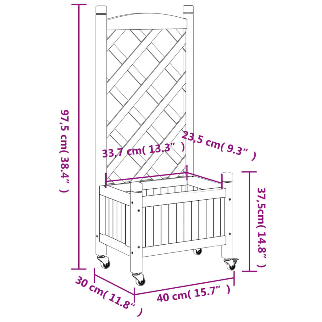 Planter with Trellis and Wheels Brown Solid Wood Fir Price