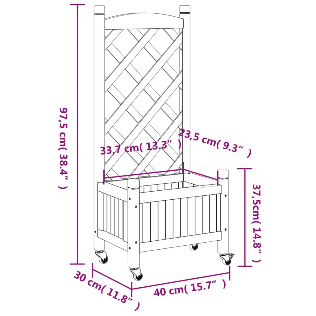 Planter with Trellis and Wheels Brown Solid Wood Fir Price