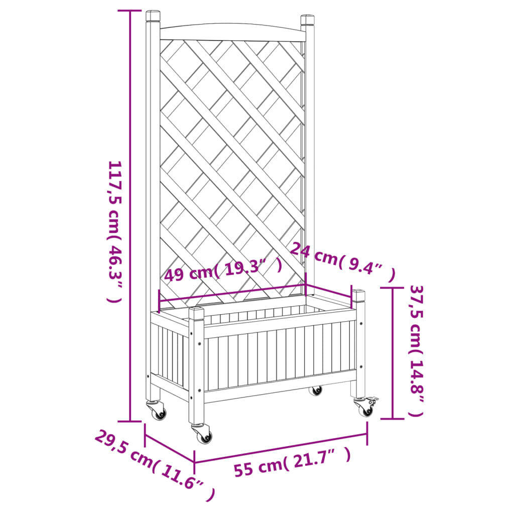 Planter with Trellis and Wheels Grey Solid Wood Fir Price