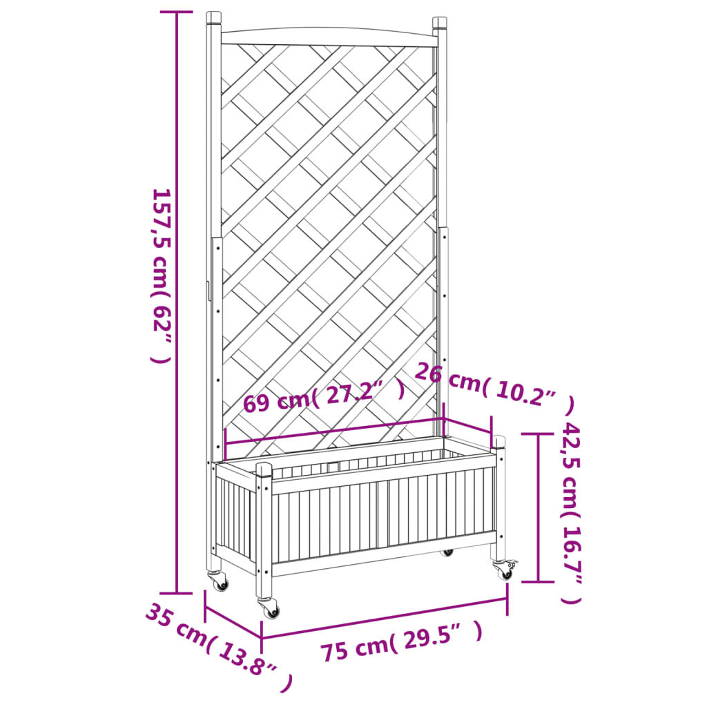 Planter with Trellis and Wheels Grey Solid Wood Fir Price